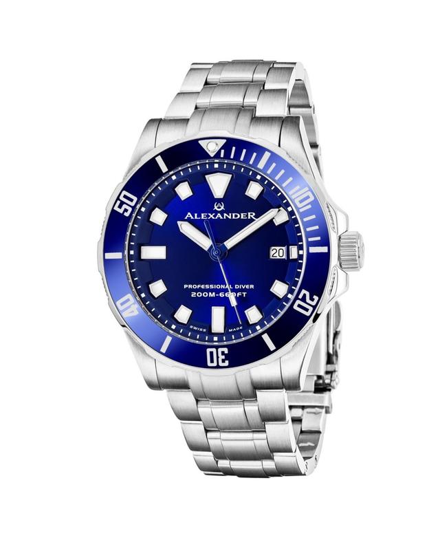 Alexander Mens Vathos Silver-tone Stainless Steel , Blue Dial , 42mm Round Watch Product Image