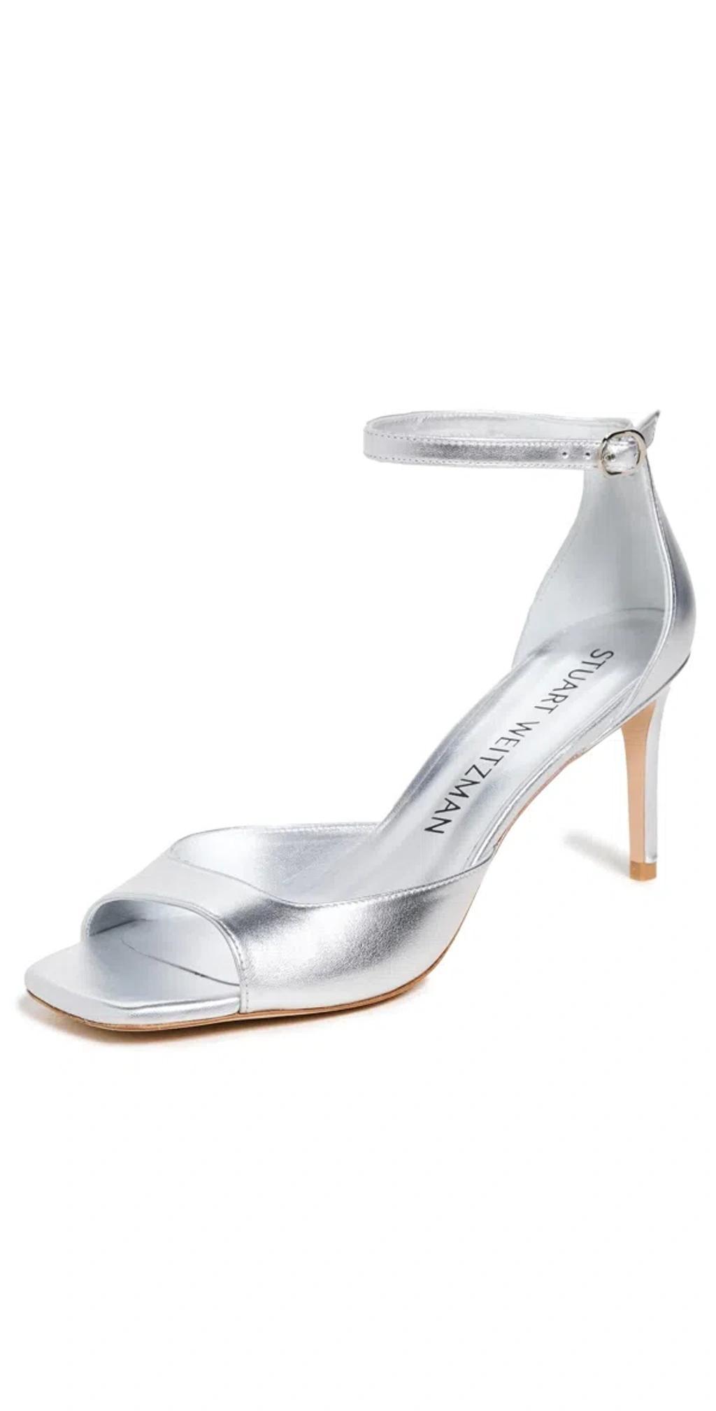 Nudistia Metallic Ankle-strap Sandals In Silver Product Image