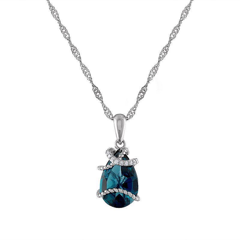 Tiara Sterling Silver London Blue Topaz & Diamond Accent Pendant, Womens Product Image