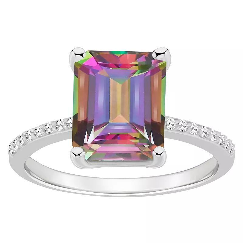 Alyson Layne Sterling Silver Emerald Cut Mystic Topaz 1/10 Carat T.W. Diamond Ring, Womens Product Image