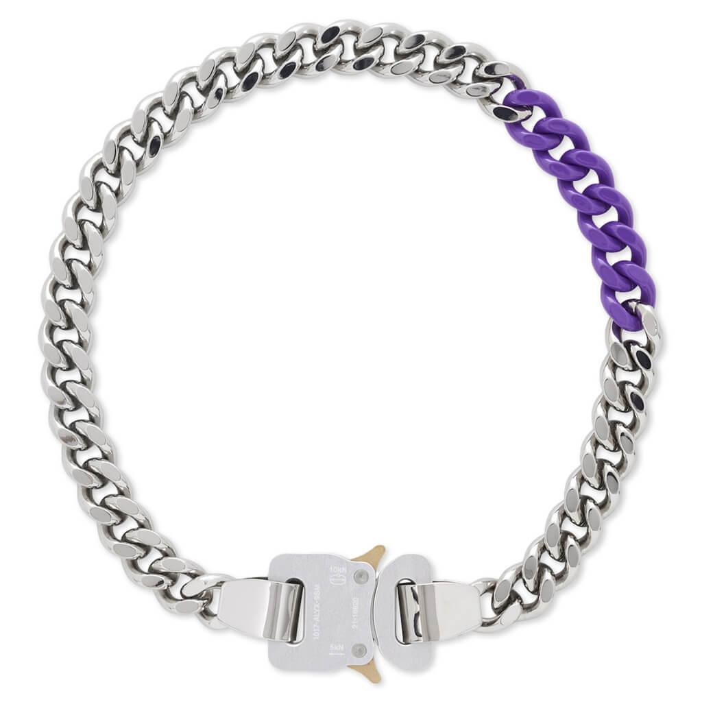 Colored Link Buckle Necklace - Silver/Purple Male Product Image