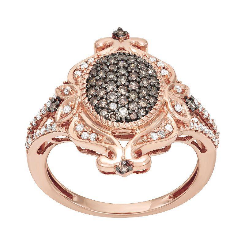 10k Rose Gold 1/2 Carat T.W. Brown & White Diamond Cocktail Ring, Womens Product Image