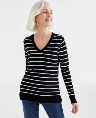 Style & Co Womens Striped V-Neck Sweater, Created for Macys Product Image