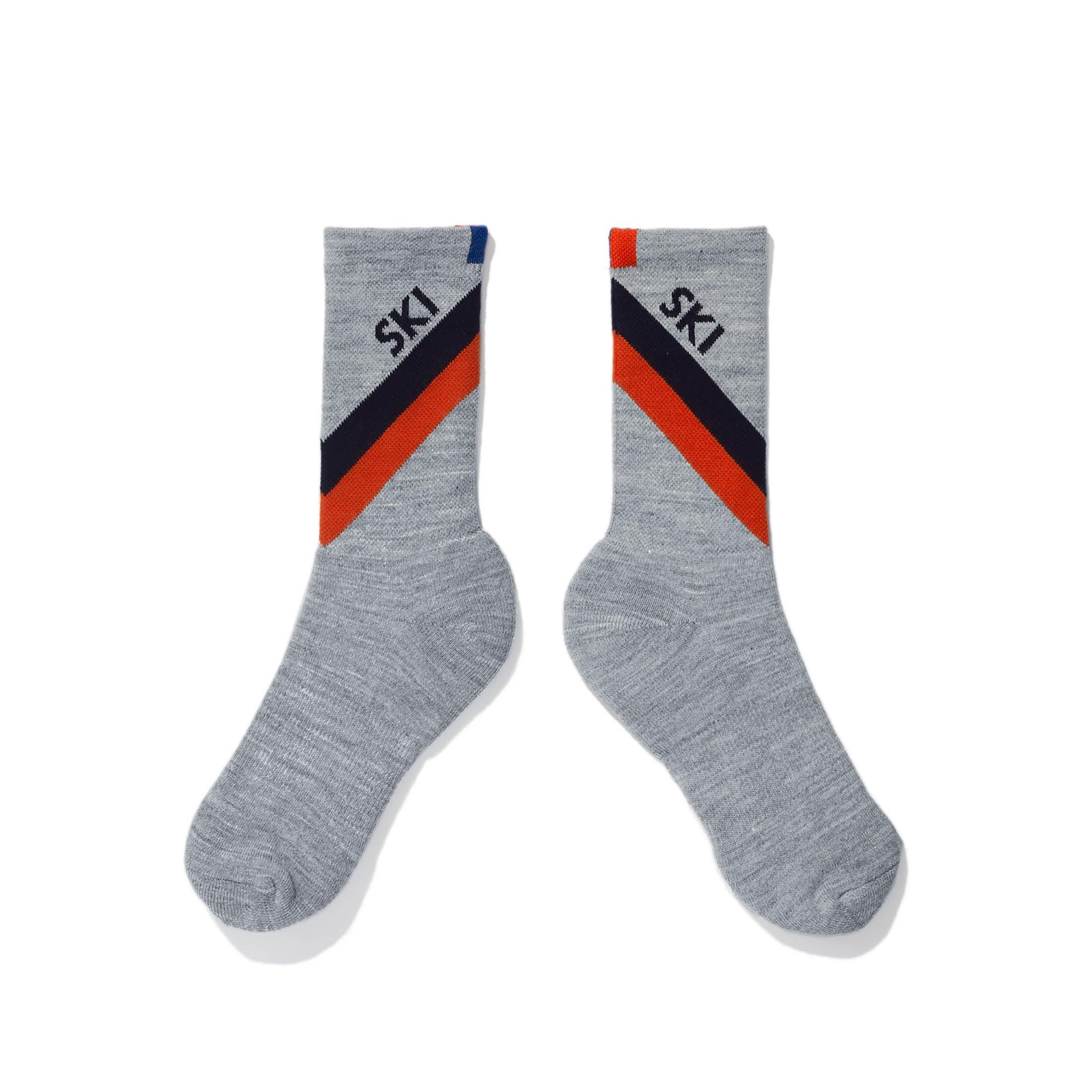 The Women's Diagonal Stripe Ski Sock - Grey/Navy/Poppy Product Image