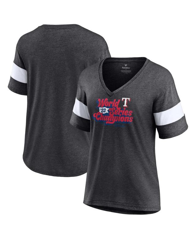 Womens Fanatics Heather Charcoal Texas Rangers 2023 World Series Champions Appeal Play Tri-Blend V-Neck T-shirt Product Image