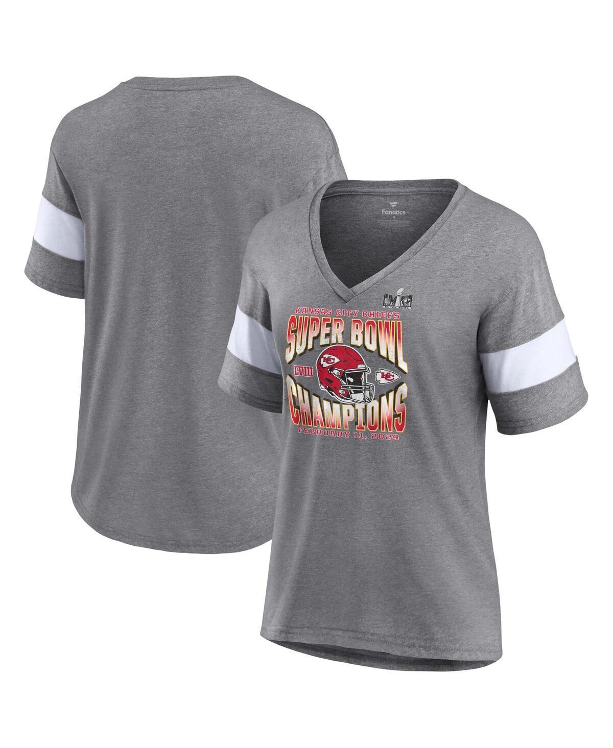 Womens Fanatics Heather Gray Kansas City Chiefs Super Bowl Lviii Champions Own the Moment Tri-Blend V-Neck T-shirt - Heather Gray Product Image