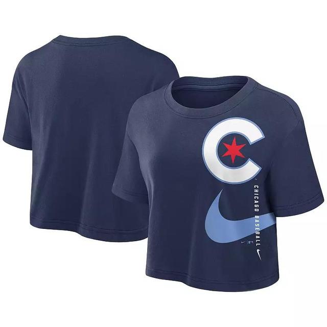 Womens Nike Chicago Cubs City Connect Performance Cropped T-Shirt Blue Product Image