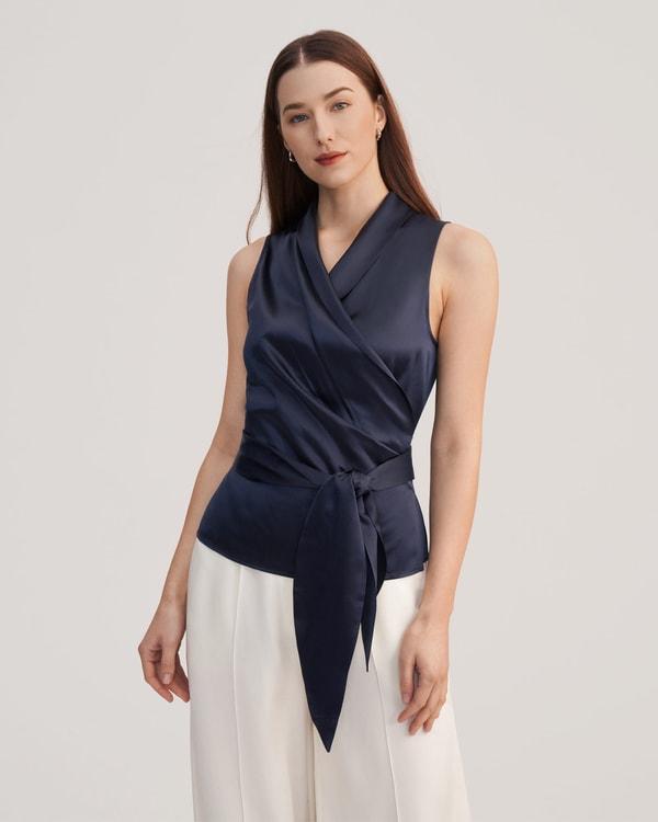 Women Elegant Silk Wrap Blouse Product Image