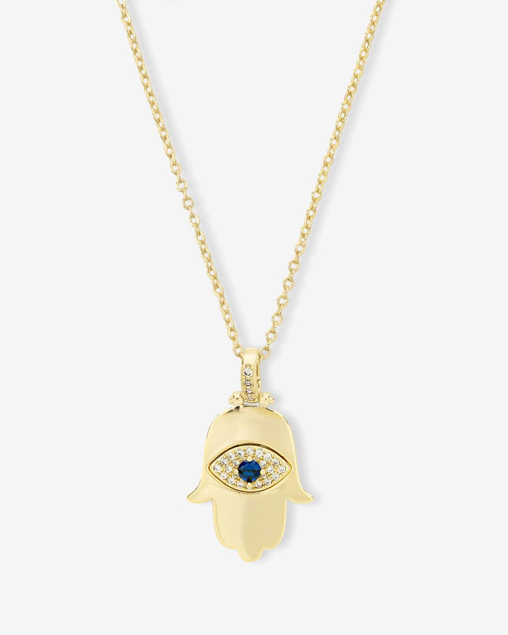 Hamsa Pendant Necklace - Gold|White Diamondettes Product Image