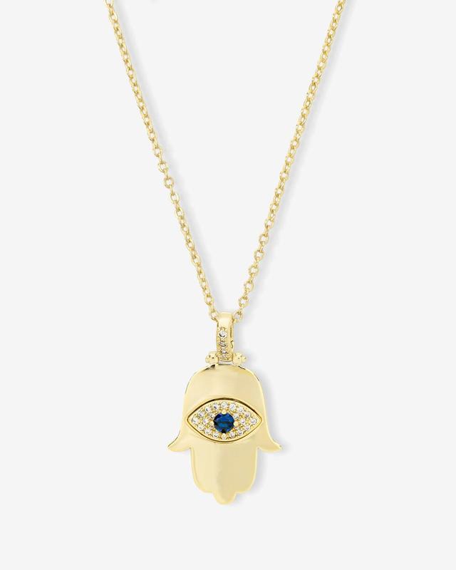 Hamsa Pendant Necklace - Gold|White Diamondettes Product Image