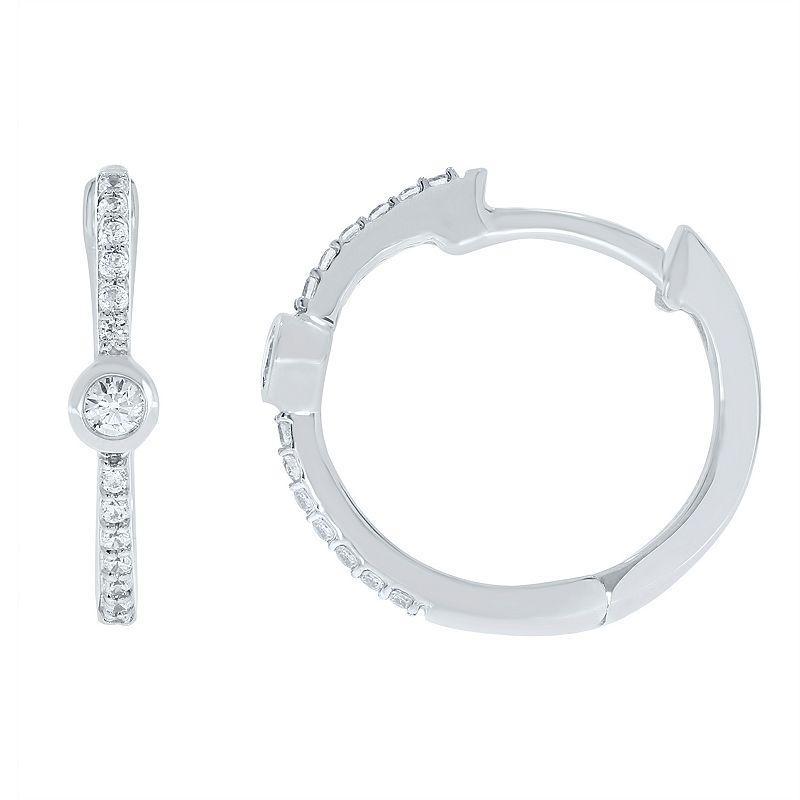 Sterling Silver 1/6 Carat T.W. Diamond Bezel Hoop Earrings, Womens Product Image