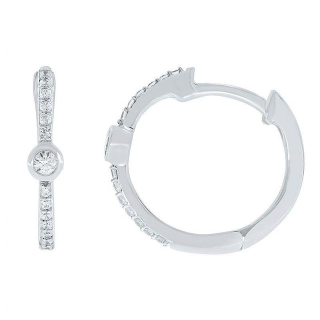 Sterling Silver 1/6 Carat T.W. Diamond Bezel Hoop Earrings, Womens Product Image