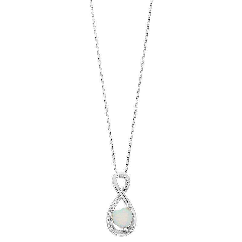 Gemminded Sterling Silver Gemstone Heart Infinity Pendant Necklace, Womens Created White Opal Product Image