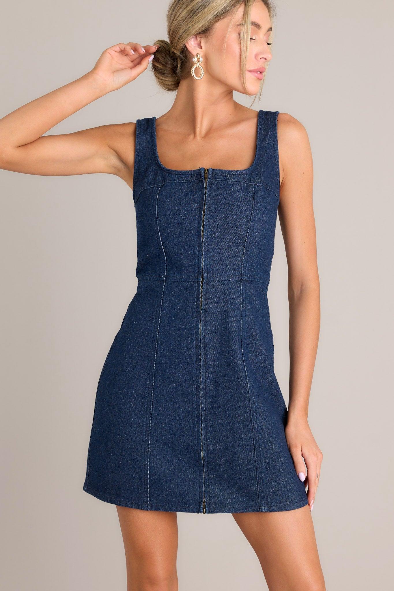 Escaping Shadows Dark Wash Denim Mini Dress Product Image