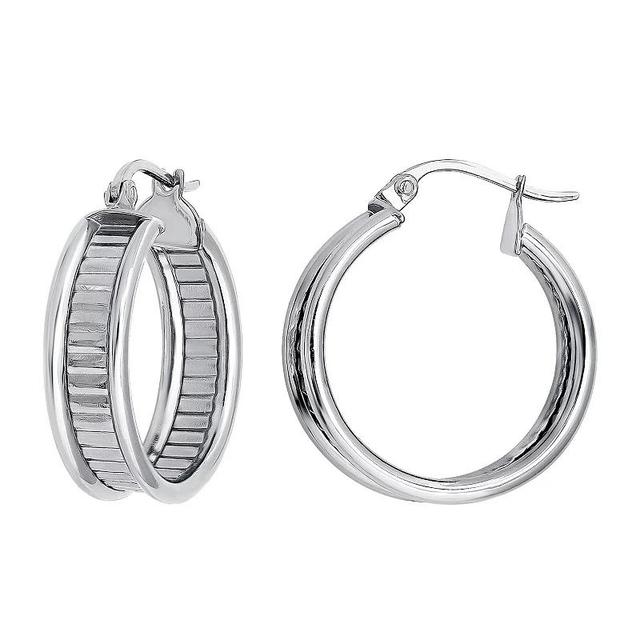 Aleure Precioso Sterling Silver Textured Center Hoop Earrings, Womens Product Image