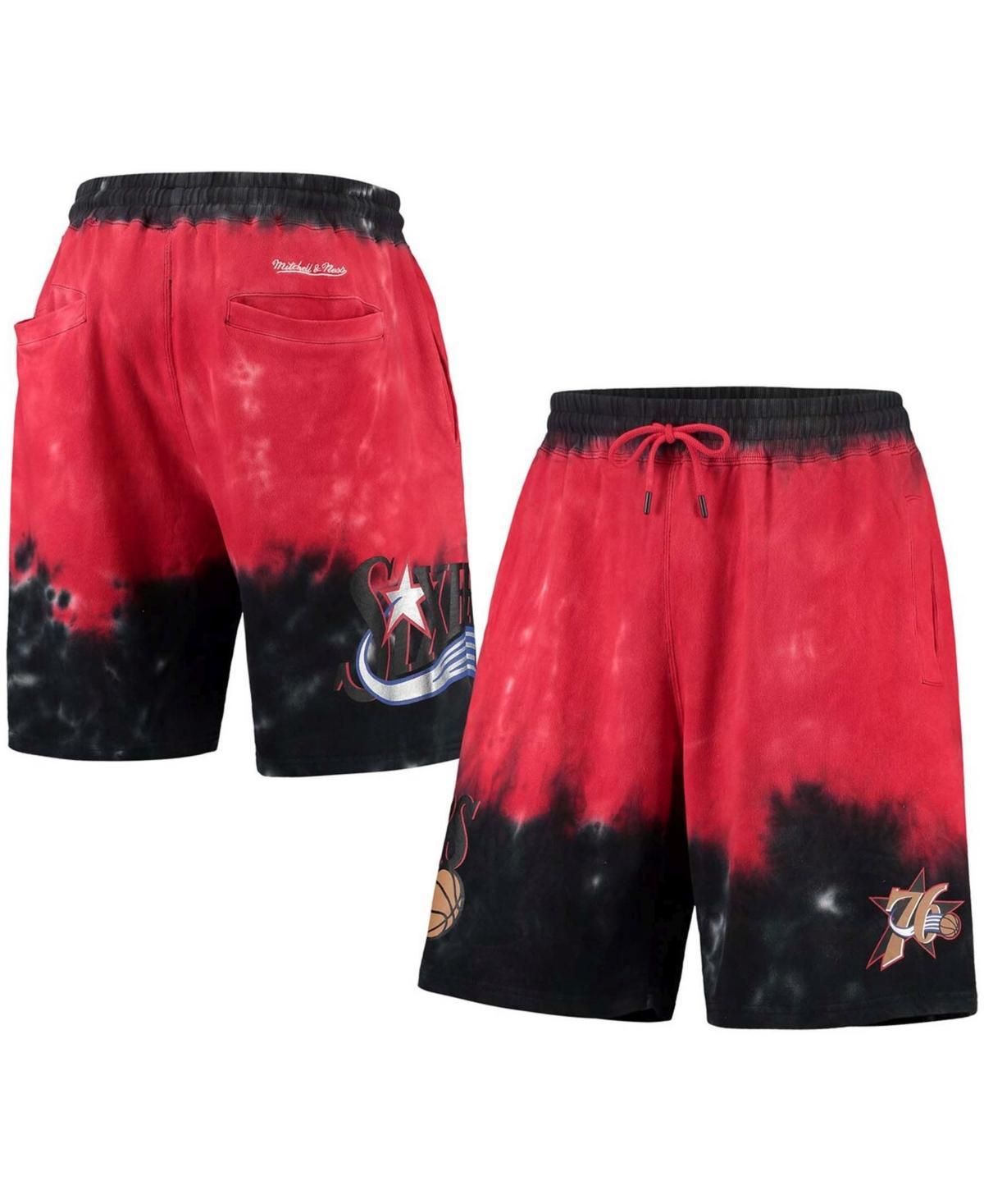 Mens Mitchell & Ness Black/Red Philadelphia 76ers Hardwood Classics Terry Tie-Dye Shorts Product Image