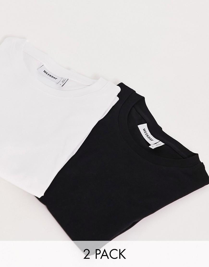 Weekday Essence standard 2 pack t-shirt in black white Product Image