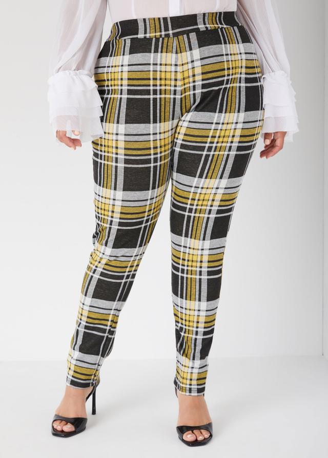 Plus Size High Rise Plaid Pull On Leggings Ashley Stewart Product Image