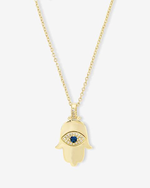 Hamsa Pendant Necklace - Gold|White Diamondettes Product Image