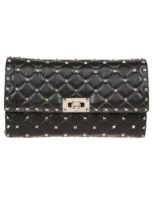 VALENTINO GARAVANI Rockstud Spike Foldover Top Shoulder Bag In Black Product Image