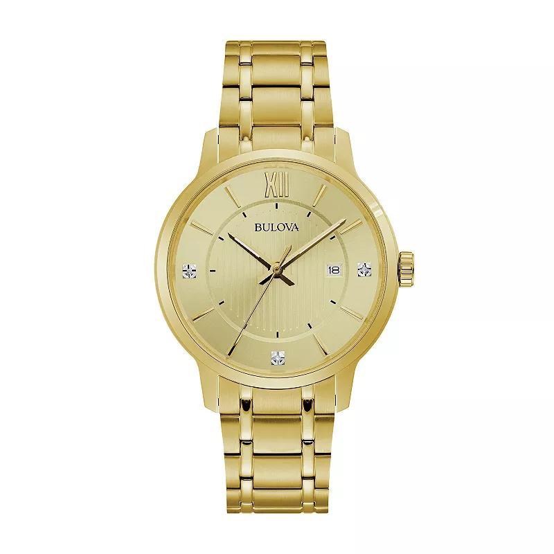 Bulova Mens Gold Tone Stainless Steel Diamond Accent Dial Bracelet Watch - 97D117 Product Image