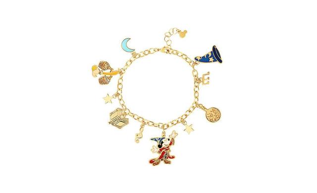 Disney Womens Mickey Mouse Fantasia Charm Bracelet - 7 + 1 - Blue, gold tone Product Image