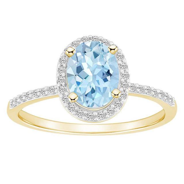 Celebration Gems 10k Gold 8 mm x 6 mm Oval Gemstone & Lab-Created White Sapphire Halo Ring, Womens Simulated Aquamarine Product Image