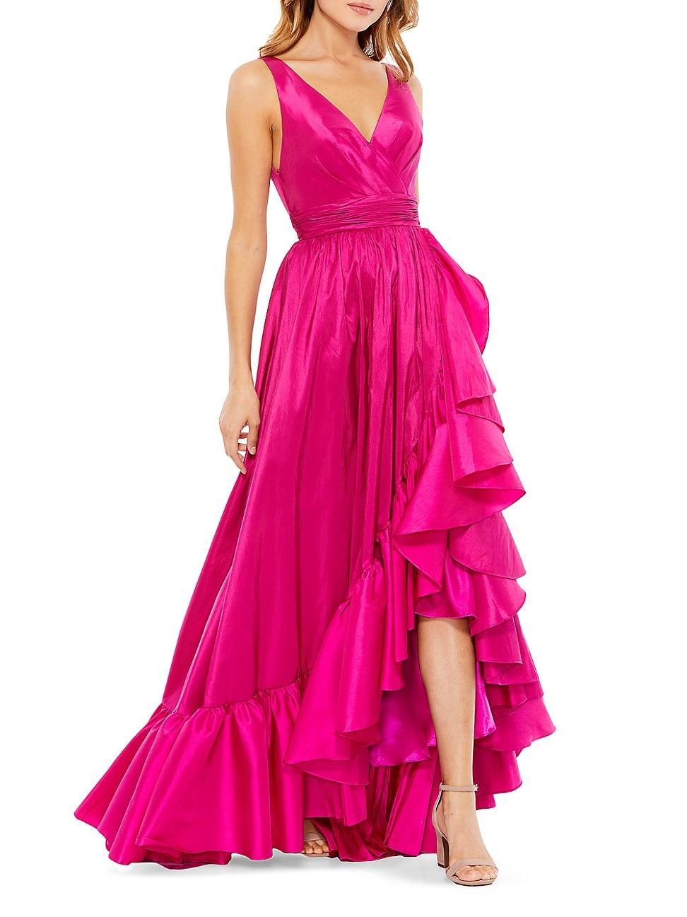 Womens Satin Flounce V-Neck Gown Product Image