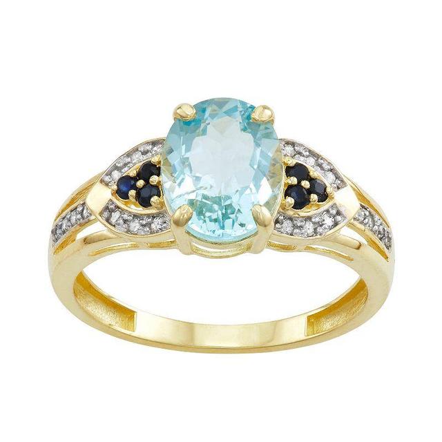 Tiara 10k Gold Aqua Sapphire Diamond Ring, Womens Product Image