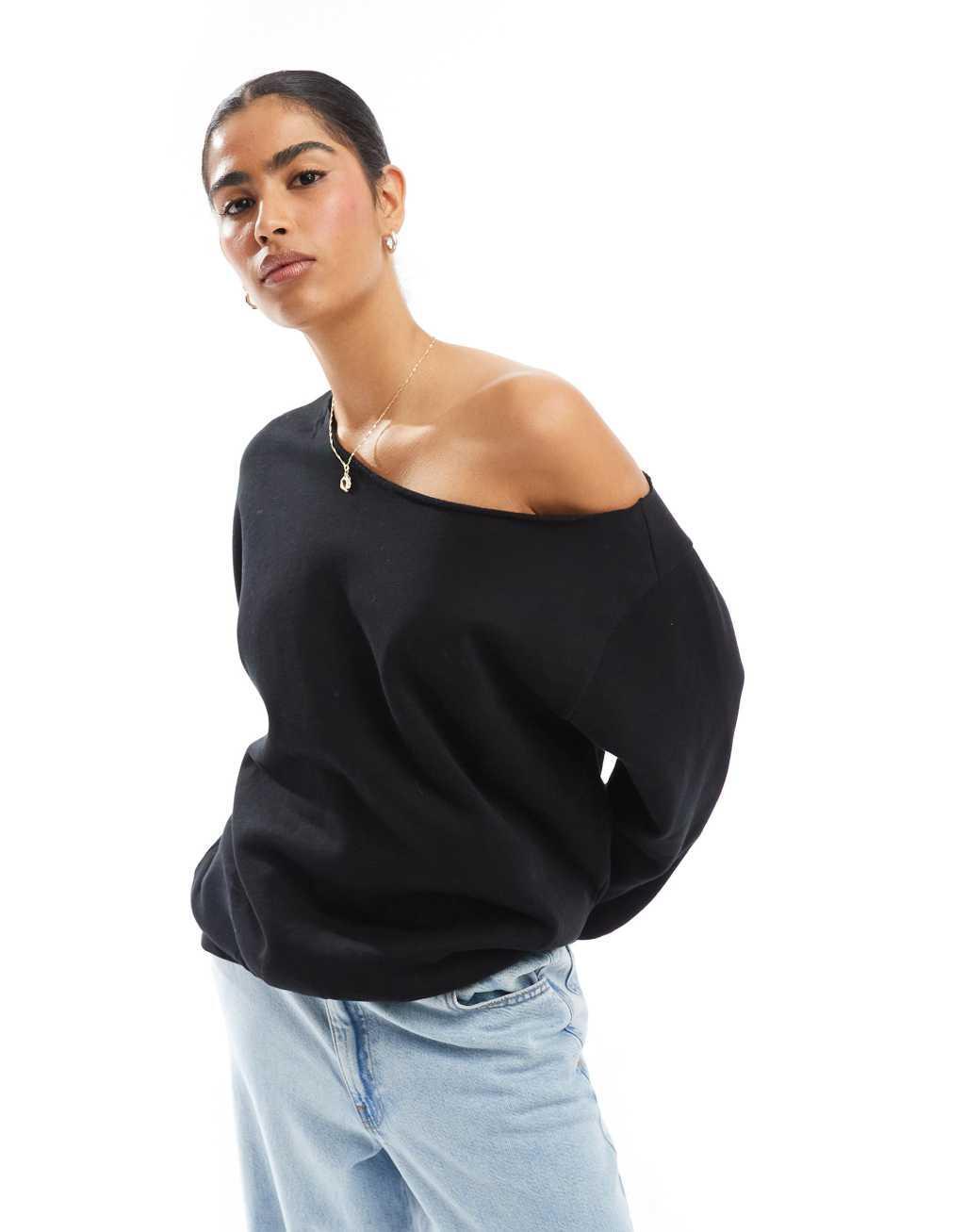 ASOS DESIGN off shoulder oversized sweatshirt in black Product Image