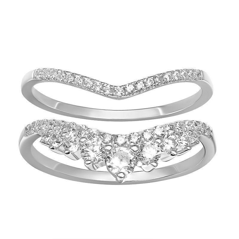 PRIMROSE Sterling Silver Cubic Zirconia Curve Graduated Ring Set, Womens Grey Product Image