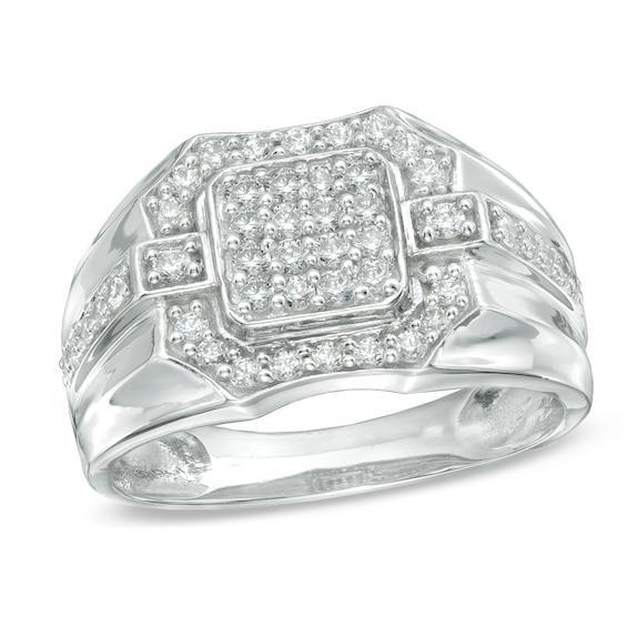 Men's 3/4 CT. T.w. Cushion-Shape Multi-Diamond Ring in 10K White Gold Product Image