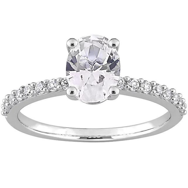 Stella Grace 10k White Gold Lab-Created White Sapphire Oval-Cut Engagement Ring, Womens Product Image