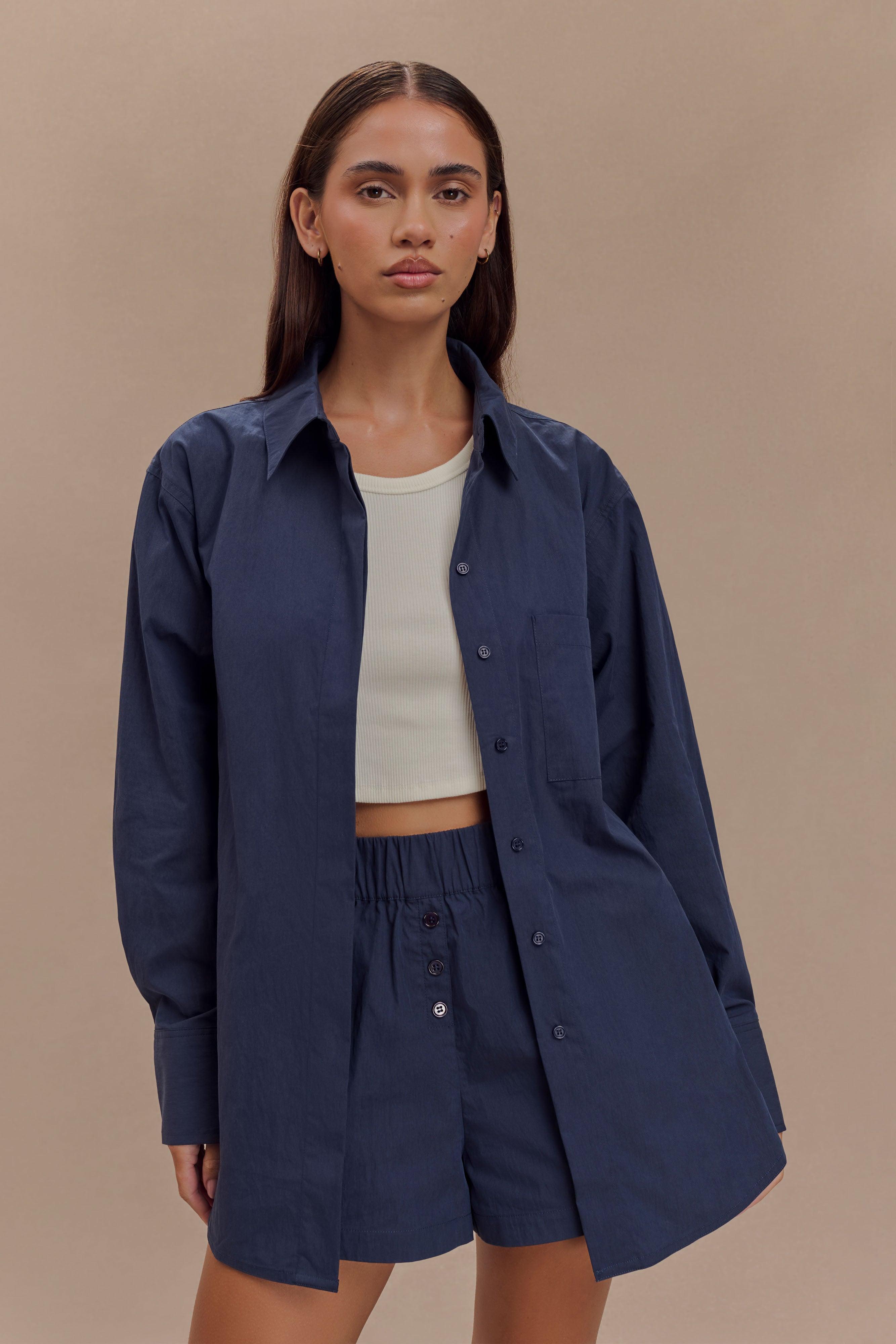 Campbell Cotton Oversized Shirt - Navy Product Image