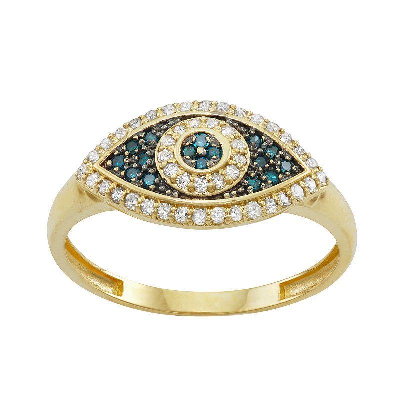 10k Gold 1/3 Carat T.W. Diamond Evil Eye Ring, Womens, Size: 7, Blue Product Image