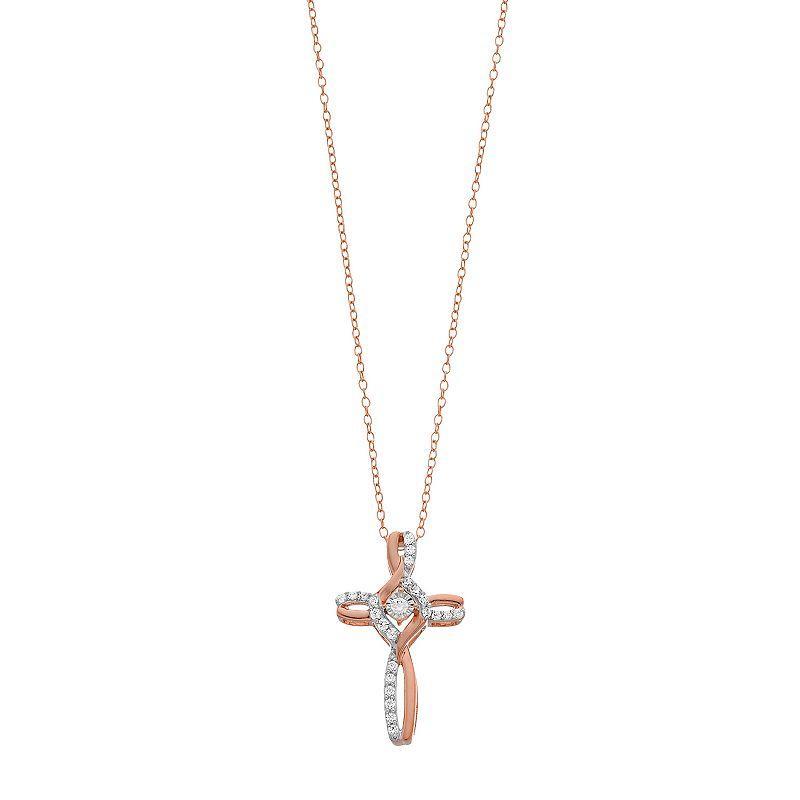 1/4 Carat T.W. Diamond Cross Pendant Necklace, Womens Pink Tone Product Image