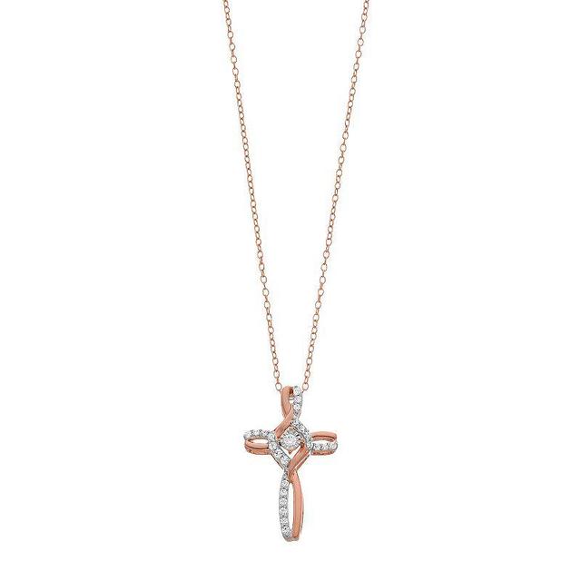 1/4 Carat T.W. Diamond Cross Pendant Necklace, Womens Pink Tone Product Image