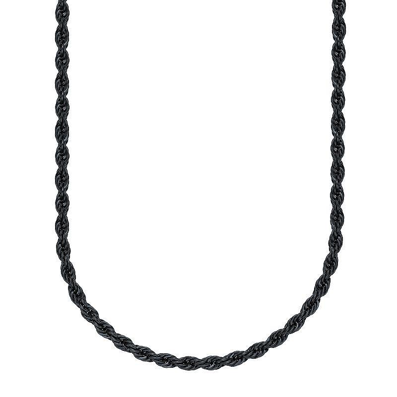 LYNX Mens Black Ion Plated Stainless Steel 6 mm Rope Chain Necklace Product Image