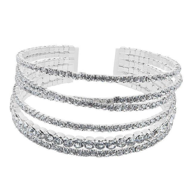 Silver Tone Rhinestone Multi-Row Cuff Bracelet, Womens, Clear Product Image