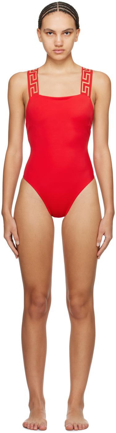 VERSACE Red Greca Border Swimsuit In A1203 Red Product Image