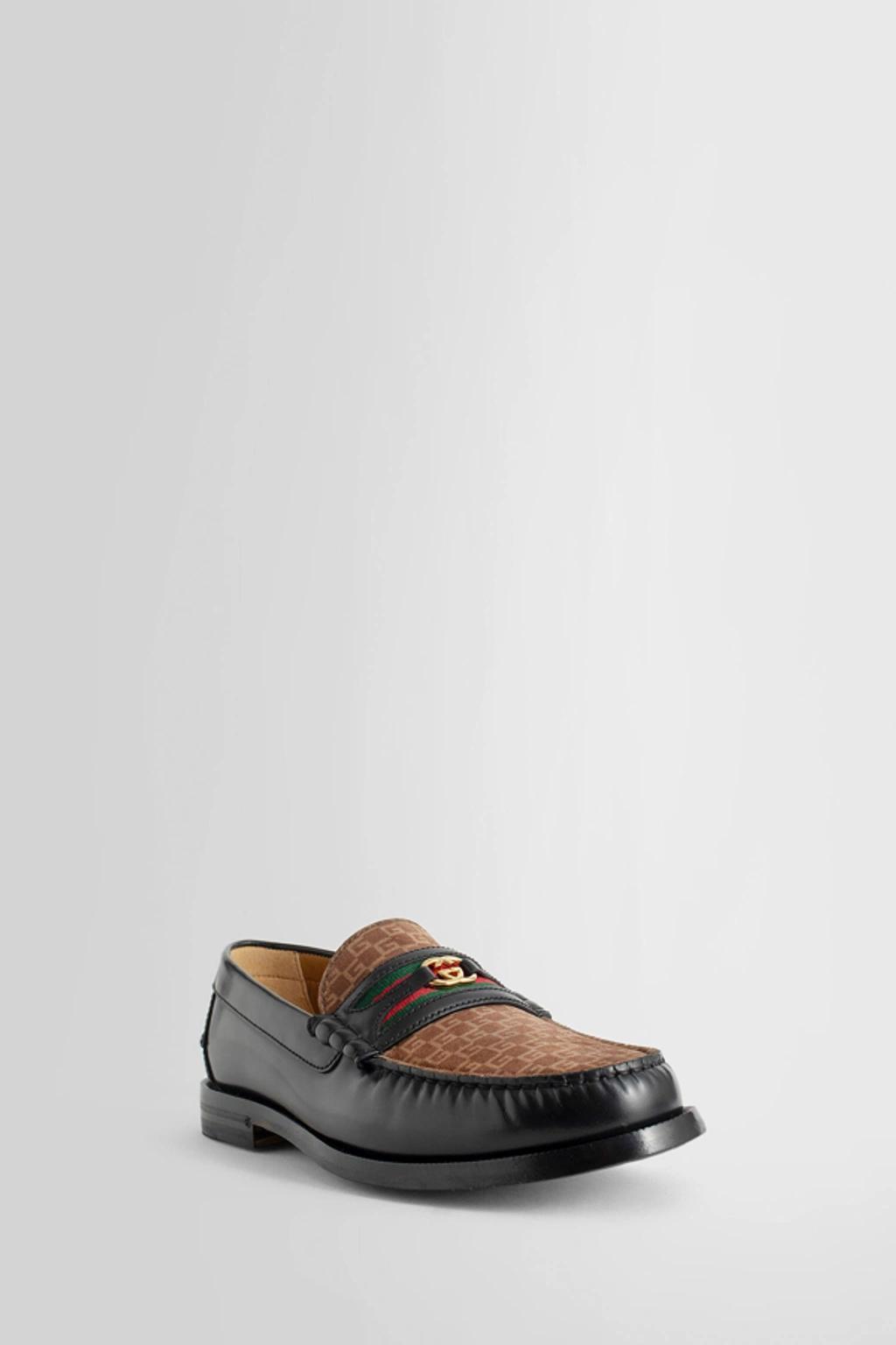 GUCCI Man Black Loafers In Black Light Brown Product Image