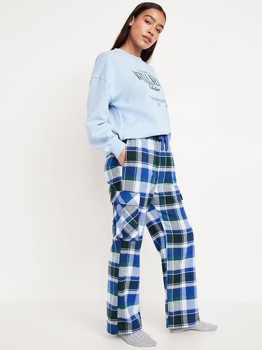 High-Waisted Flannel Cargo Pants Product Image