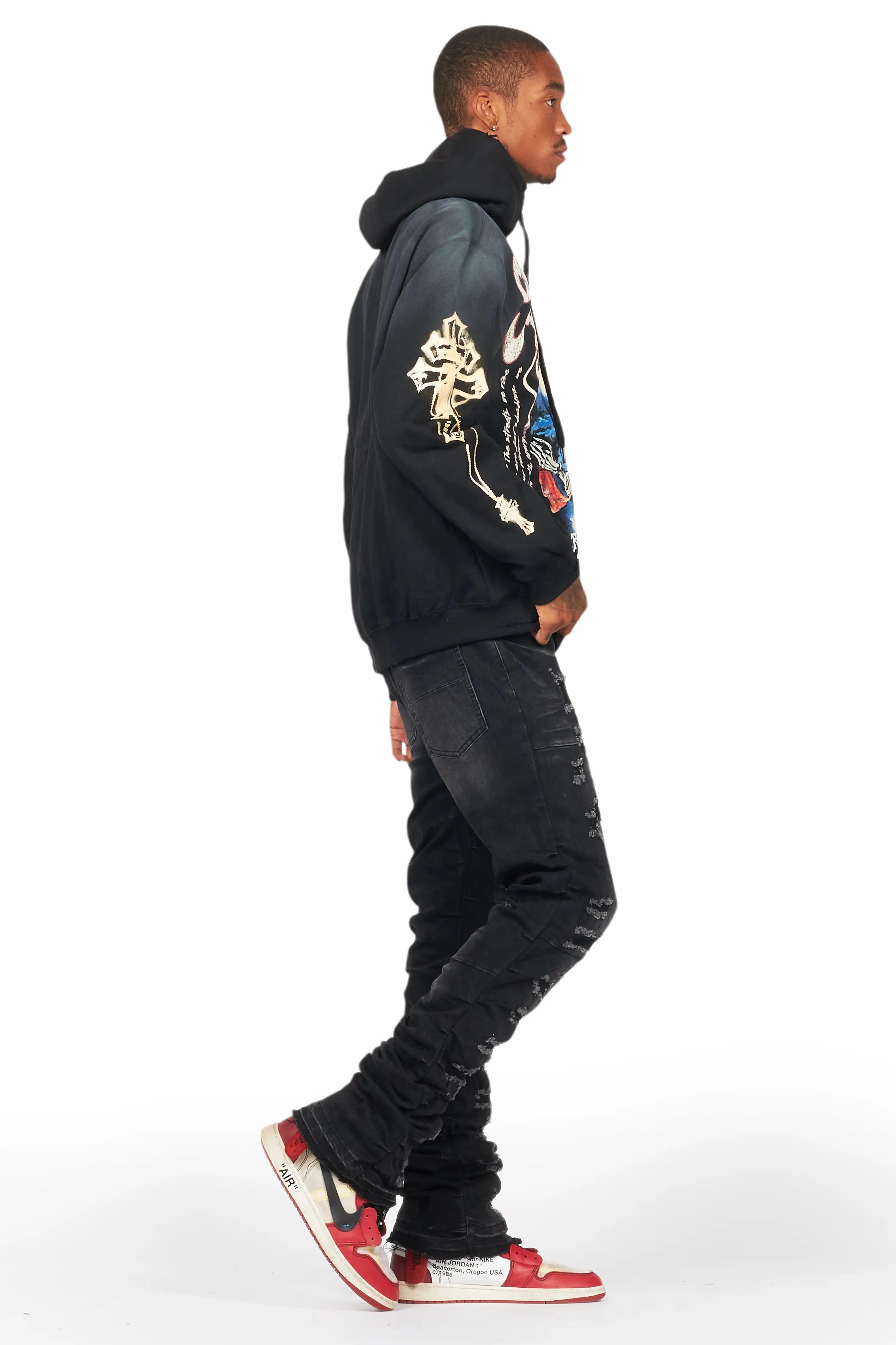 Danby Black Graphic Distressed Hoodie Male Product Image