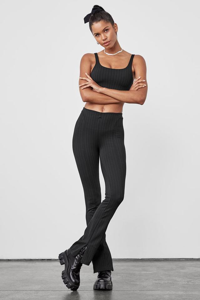 Alo Yoga | High-Waist Pinstripe Zip It Flare Legging Grey Product Image