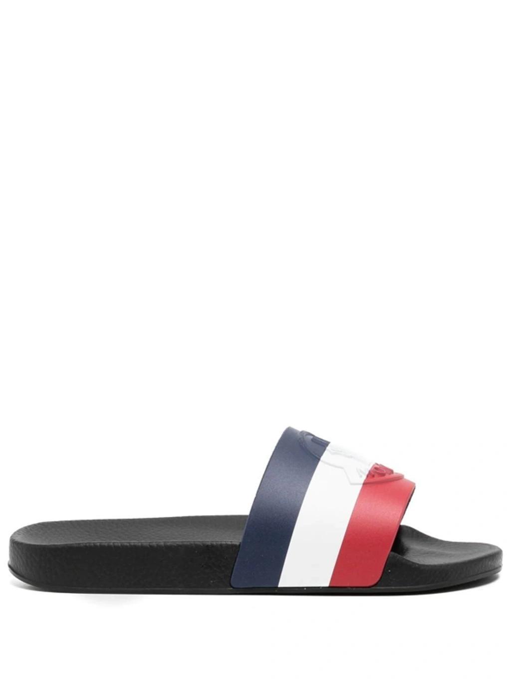 Tricolor Leather Slide Sandals In Black Product Image