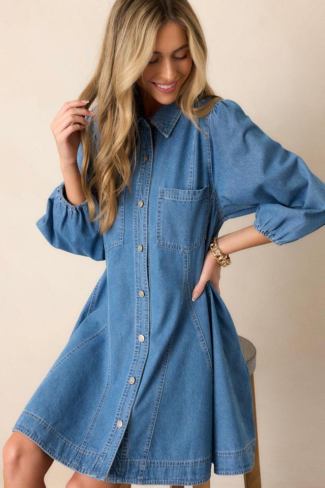 Speak Up Medium Wash Denim Mini Shirt Dress Product Image