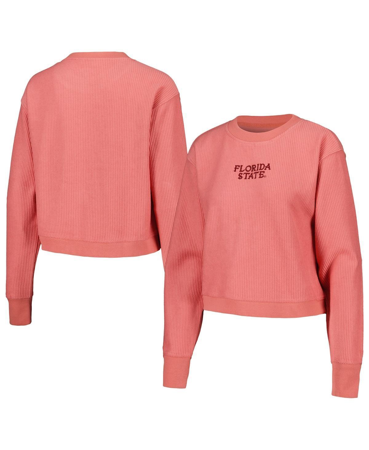 Womens League Collegiate Wear Coral Florida State Seminoles Timber Cropped Pullover Sweatshirt Pink Product Image