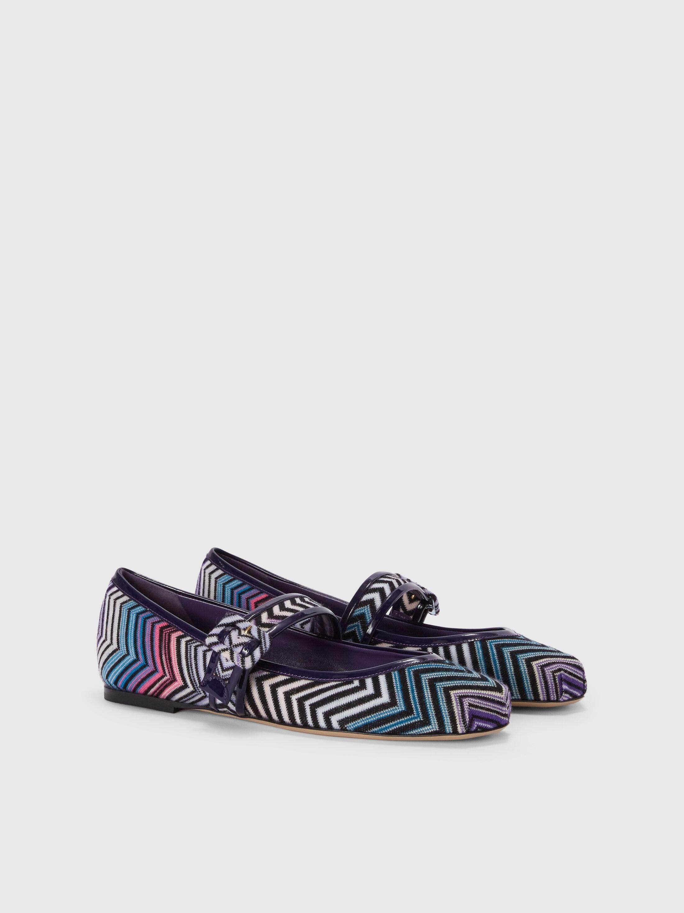 Zig zag fabric ballet flats with strap Product Image