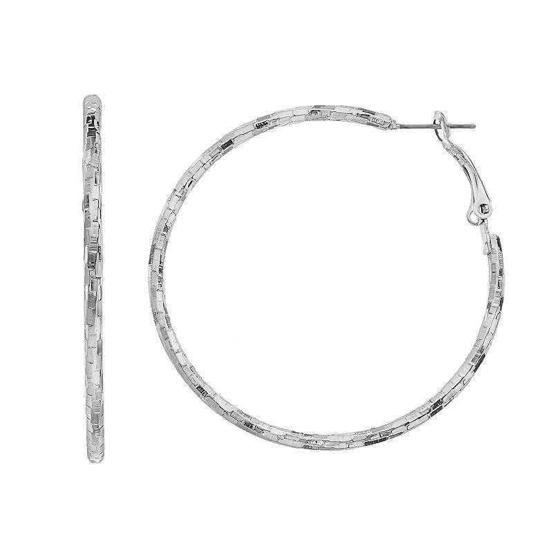 Sonoma Goods For Life Textured Hoop Earrings, Womens, Silver Tone Product Image