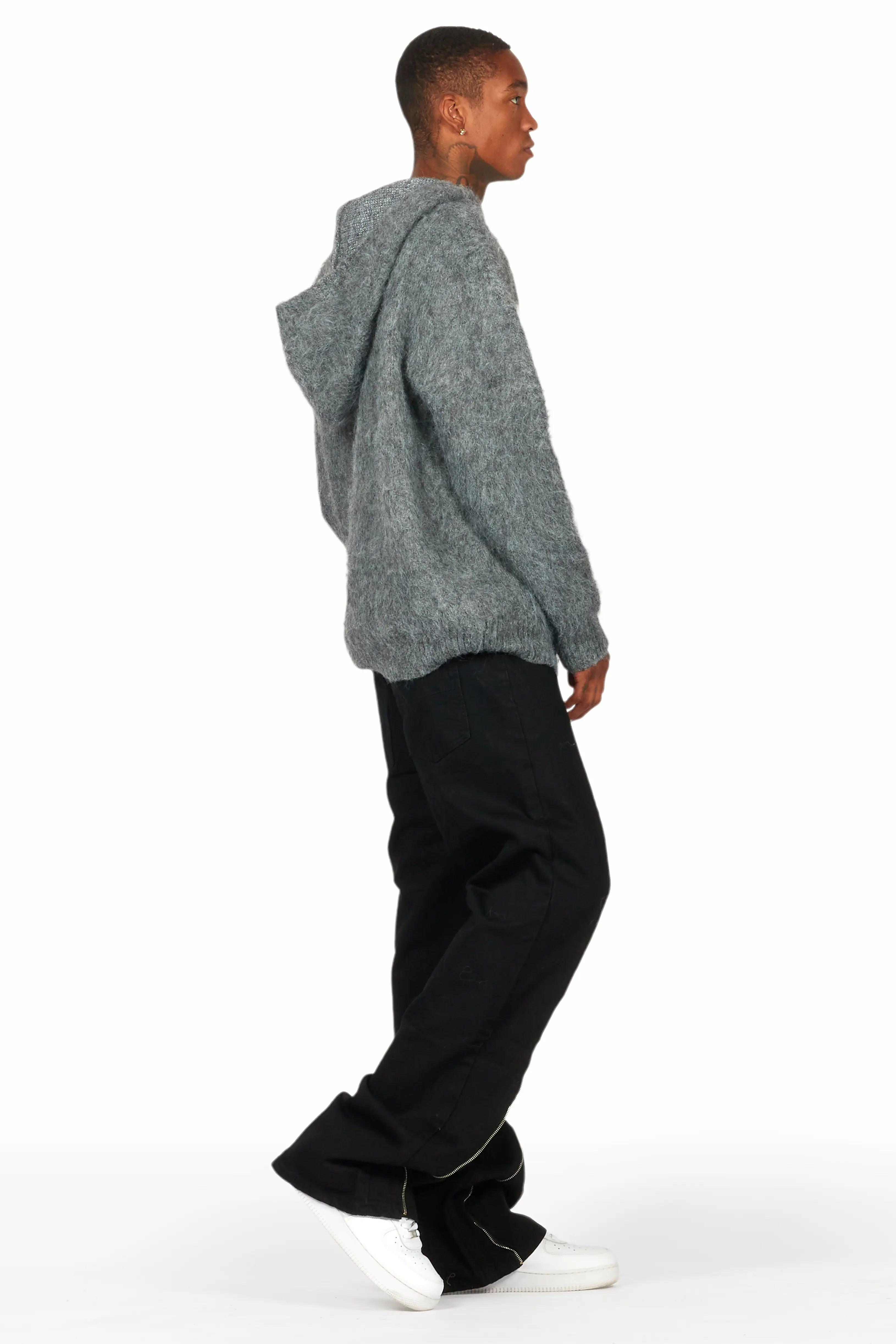 Andros Grey Graphic Knitted Mohair Hoodie Male Product Image